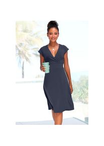 Lascana, Unisex, Lascana Midikleid aus b&uuml;gelfreier Ware, elegantes Sommerkleid aus Jersey, Strandkleid, blau, 34, N-Gr, Mit V-Ausschnitt
