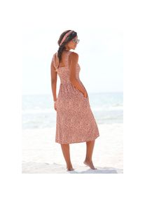 Beach Time Beachtime, Unisex, Jerseykleid Seitennahttaschen mit Bl&auml;tterdruck und Taschen, leichtes Strandkleid, Sommerkleid, rot bedruckt, 34, N-Gr, Runder 