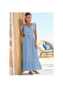 Lascana, Unisex, Lascana Maxikleid mit tiefem Ausschnitt aus gekreppter Viskose, himmelblau, 38, N-Gr, Sommerkleid mit V-Ausschnitt vorne und hinten