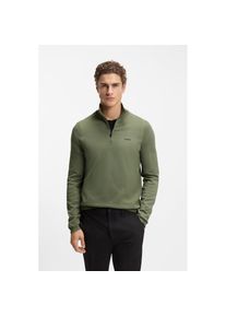 BOSS Green, Herren, BOSS Green Strickpullover Stehkragen mit Reissverschluss, Regular fit, Logo-Print, schwarz beige257, XL, Pullover in Troyer-Form 