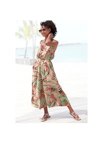 Vivance, 7/8-Overall aus gekreppter Viskose, Jumpsuit mit Alloverprint und weitem Bein, sand bedruckt, 36, N-Gr, 7/8-Overall