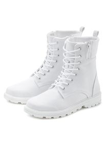 Lascana, Unisex, Lascana Stiefelette zum Schn&uuml;ren, modische Optik im Combat Look, Reissverschluss-Boots, wei&szlig;, 39, Textilschuhe, Stoffschuhe - 