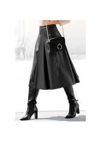 Lascana, Unisex, Lascana Lederimitatrock in Midil&auml;nge, hochgeschnittener Faltenrock, casual-chic, schwarz, 38, Lederimitat-Rock mit eingelegten Falten