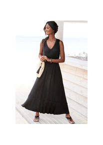 s.Oliver, Unisex, s.Oliver Maxikleid aus gekreppter Viskose zum Binden im Nacken, Sommerkleid, Strandkleid, schwarz, 36, N-Gr, Dezente Spitzenkante am