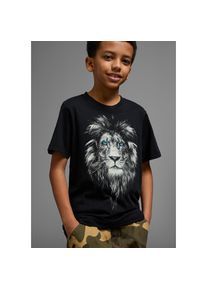 Kidsworld, Herren, Kidsworld T-Shirt &raquo;Mit L&ouml;wenprint: LION WITH BLUE EYES&laquo; Kurzarm, Basic-Passform, mit trendigem Druck, Rundhalsausschnitt, schwarz, 