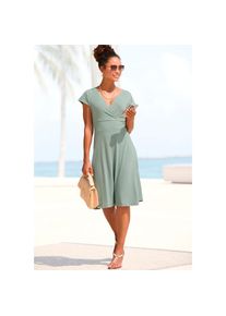 Lascana, Unisex, Lascana Midikleid aus b&uuml;gelfreier Ware, elegantes Sommerkleid aus Jersey, Strandkleid, sage gr&uuml;n, 36, N-Gr, Mit V-Ausschnitt