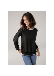 Laura Scott, Unisex, Schlupfbluse mit Kontrastbund aus Glanzgarn, schwarz, 36, Feminines Blusenshirt von Laura Scott