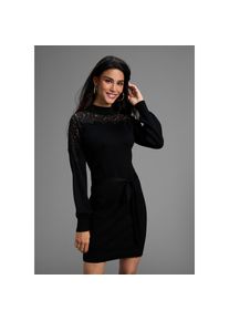 Laura Scott, Unisex, Strickkleid Ohne Taschen in Mini-L&auml;nge mit edler Spitze - NEUE KOLLEKTION, schwarz, 38, N-Gr, Strickkleid in femininer Optik f&uuml;r 