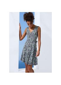 Vivance, Unisex, Jerseykleid mit Alloverdruck und Bindeband, Wickelkleid, Sommerkleid, lila, t&uuml;rkis, creme gebl&uuml;mt, 50, N-Gr, Gebl&uuml;mtes Sommerkleid