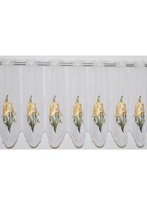 Stickereien Plauen, Scheibengardine &raquo;Narzisse&laquo; Durchzugl&ouml;cher 1 Stk. tlg. veredelt mit echter Plauener Spitze Stickerei, wei&szlig;, Voile, Polyester