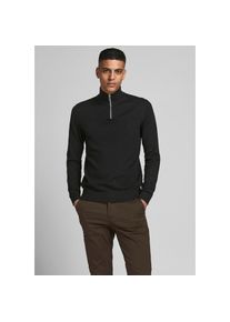 Jack & Jones Jack & Jones, Herren, Strickpullover &raquo;EMIL KNIT HALF ZIP&laquo; mit kurzem Reissverschluss im Troyer-Look, schwarz, XS, Rundhalspullover mit Reissverschluss