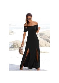 Lascana, Unisex, Lascana Maxikleid mit langen Beinschlitzen und Carmenausschnitt, schulterfrei, Basic, schwarz, 38, N-Gr, Kurz&auml;rmliges Carmenkleid mit
