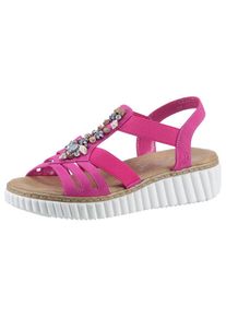 Rieker, Unisex, Plateausandale , Sommerschuh, Sandalette, Plateauabsatz, mit weicher Innensohle, fuchsia, 43, Sandale mit h&uuml;schen Ziersteinen besetzt