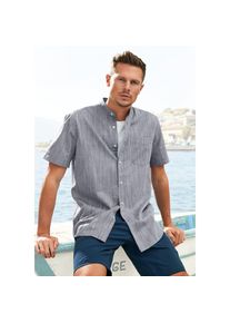 H.I.S. H.I.S, Herren, Kurzarmhemd Regular Fit, Stehkragenhemd mit Brusttasche, reine Baumwolle, grau, XXL (45/46), N-Gr, Stehkragen Hemd von H.I.S