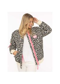 Zwillingsherz, Unisex, Bomberjacke &raquo;"Wild Heart"&laquo; ohne Kapuze Leomuster, verdeckter Reissverschluss, beige, S, Mit pinken Details