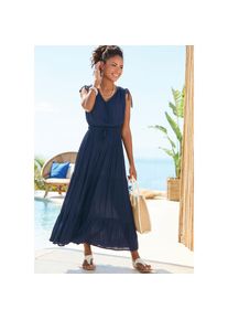 Lascana, Unisex, Lascana Maxikleid mit tiefem Ausschnitt aus gekreppter Viskose, marine, 34, N-Gr, Sommerkleid mit V-Ausschnitt vorne und hinten