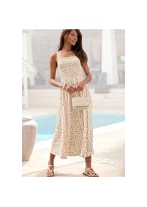 Lascana, Unisex, Lascana Midikleid Ohne Taschen mit gesmoktem Oberteil und Alloverprint, Sommerkleid, creme, taupe bedruckt, 38, N-Gr, Wadenlanges 