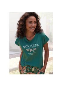 Vivance Dreams, Unisex, Pyjamaoberteil mit herbstlichem Frontdruck, dunkelgr&uuml;n, 32/34, T-Shirt mit herbstlichem Frontdruck