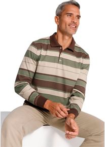 Herren Poloshirt mit elastischen B&uuml;ndchen schoko-khaki-geringelt