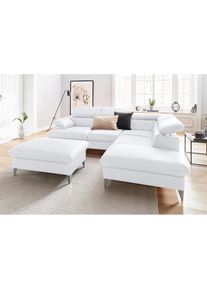 COTTA, COTTA Polstergarnitur &raquo;Caluso L-Form&laquo; Set bestehend aus: Ecksofa mit Kopfteilverstellung & Hocker, altwei&szlig;,, B/H/T: 256 cm