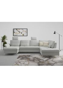 Home Affaire, Home Affaire Wohnlandschaft &raquo;Palm Beach U-Form&laquo; Federkern, mit Sitztiefenverstellung, wahlweise mit Bettfunktion, hellgrau, 100%