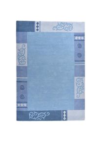 Theko, Theko Wollteppich &raquo;Ambadi&laquo; rechteckig 14 mm H&ouml;he reine Schurwolle, handgetuftet, mit Bord&uuml;re, modern, blau, Schurwolle, 14 mm