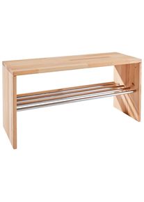 Linea Natura Schuhbank , Buchefarben , Holz, Metall , Kernbuche , 81x40.5x30 cm , Garderobe, Schuhaufbewahrung, Schuhregale