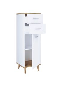 Mid.you Midischrank , Weiss, Eichefarben , Kunststoff , 1 F&auml;cher , 2 Schubladen , 32x97x28 cm , stehend , Badezimmer, Badm&ouml;belsets & -serien, Badm&ouml;belserien