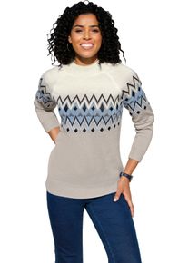 Damen Langarm-Pullover mit Norweger-Muster hellgrau-eisblau-gemustert