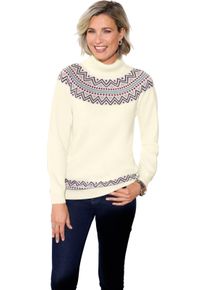 Damen Rollkragenpullover mit Norweger-Muster ecru-jade-gemustert