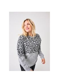 Only Carmakoma, Unisex, Only CARMAKOMA Rundhalspullover &raquo;CARJADE ZEBRA L/S O-NECK KNT&laquo;, light grau melange pattern:dunkelgrau mel, XL, Pullover von 