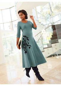 WITT Damen Strickkleid mit samtigem Flockdruck, jade, Gr&ouml;&szlig;e 36, 50% Viskose, 28% Polyester, 22% Polyamid