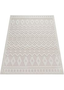 Paco Home, Teppich &raquo;Livorno 671&laquo; rechteckig 14 mm H&ouml;he Uni-Farben, Scandi, Rauten Muster, Hoch-Tief Effekt, Outdoor geeignet, creme, Polypropylen, 14 