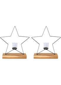 Creativ Deco, Creativ deco Windlicht &raquo;Weihnachtsdeko&laquo; auf edlem Holzfuss, in Stern-Form, 2er Set, H&ouml;he ca. 31 cm, schwarz, Metall, B/H/T: 30 cm x 31 