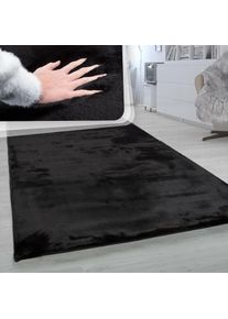 Paco Home, Fellteppich &raquo;Rabbit 780&laquo; rechteckig 26 mm H&ouml;he Kunstfell, Kaninchenfell-Haptik, ein echter Kuschelteppich, Uni-Farben, schwarz, Polyester, 