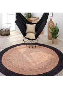 Paco Home, Teppich &raquo;Viborg 594&laquo; rund 6 mm H&ouml;he Jute, Modern, Boho, Ethno, Handgefertigter Natur-Teppich, schwarz, Jute, 6 mm