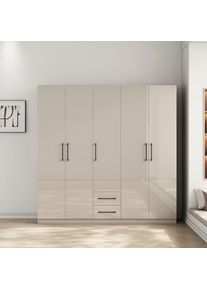 Goodproduct, GOODproduct Kleiderschrank &raquo;Sylt Schlafzimmerschrank Garderobe Schrank TOPSELLER in hochglanz weiss&laquo; 5 T&uuml;ren, 2 Schubladen, schwarze 