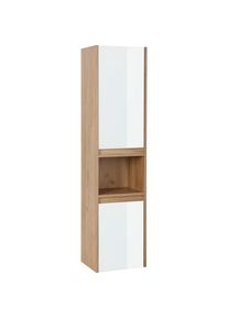 Welltime, Welltime Hochschrank &raquo;Torun Badezimmerschrank&laquo; Badschrank Schrank Breite 35 cm mit Glasfronten, wei&szlig;, eiche, B/H/T: 35 cm x 145 cm x 30 cm