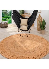 Paco Home, Teppich &raquo;Viborg 596&laquo; rund 13 mm H&ouml;he handgefertigter Natur-Teppich, Jute, Modern, Boho, Ethno, natur, Jute, 13 mm