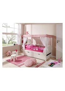 Ticaa Himmelbett &raquo;Lino&laquo; rosa Kiefer massiv wei&szlig; lackiert/rosa