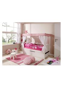 Ticaa Himmelbett &raquo;Lino&laquo; rosa Kiefer massiv wei&szlig; lackiert/rosa