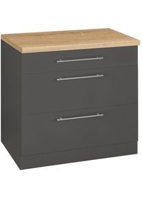 Wiho-K&uuml;chen WIHO K&Uuml;CHEN Unterschrank &raquo;Unna&laquo;, 90 cm breit, mit 2 gro&szlig;en Ausz&uuml;gen grau anthrazit/anthrazit