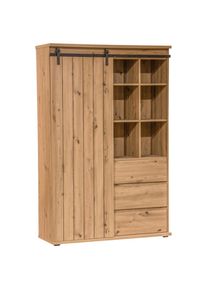 Landscape Highboard , Schwarz, Eichefarben , Metall, Holzwerkstoff , 8 F&auml;cher , 3 Schublade(n) Schubladen , 120x182x43 cm , Bsci , Kleinm&ouml;bel, Kommoden, Highboards
