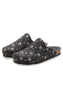 Vivance, Unisex, Hausschuh &raquo;Pantolette, Clog, Pantoffel,&laquo; aus Filz mit w&auml;rmenden Korkfussbett & Sternenprint, schwarz, 39, Made in Spain