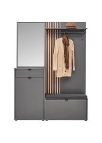 Voleo Garderobe , Graphitfarben, Eiche Artisan , Glas, Textil, Holzwerkstoff , 1 Schublade(n) Schubladen , 143.5x198x40 cm , FSC MIX , Garderobe, Garderobensets & -serien, Garderoben-Sets