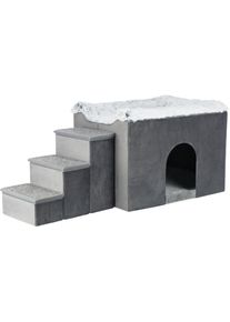 Trixie, Trixie Tierhaus &raquo;Harvey mit Treppe,&laquo;, grau, schwarz, wei&szlig;, Pl&uuml;sch, Polyester, B/H/T: 119 cm x 50 cm x 47 cm