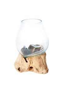 Ambia Home Vase , Braun, Klar, Transparent , Holz, Glas , Recyclingholz , Hartholz , 30 cm , Handmade in Indonesia , mundgeblasen, handgemacht, zum Stellen , Dekoration, Vasen, Glasvasen