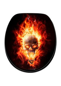 Sanilo, WC-Sitz &raquo;Totenkopf in Flammen&laquo;, schwarz, orange, gelb, MDF - Mitteldichte Holzfaserplatte