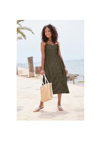 Lascana, Unisex, Lascana Sommerkleid aus Leinenmix mit Baumwolle, Midikleid, Strandkleid, khaki, 38, N-Gr, Angesagte Midil&auml;nge