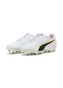 Puma, Unisex, Puma Fussballschuh &raquo;KING 20 PLAY FG/AG&laquo; f&uuml;r Rasenpl&auml;tze, Puma wei&szlig;, glowing rot, gelb alert, 47, Breite: Regul&auml;r